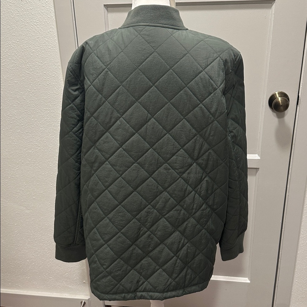 Levi's Women’s Green Diamond Quilted Bomber Jacket with Pink Lining Sz XL - Picture 2 of 10